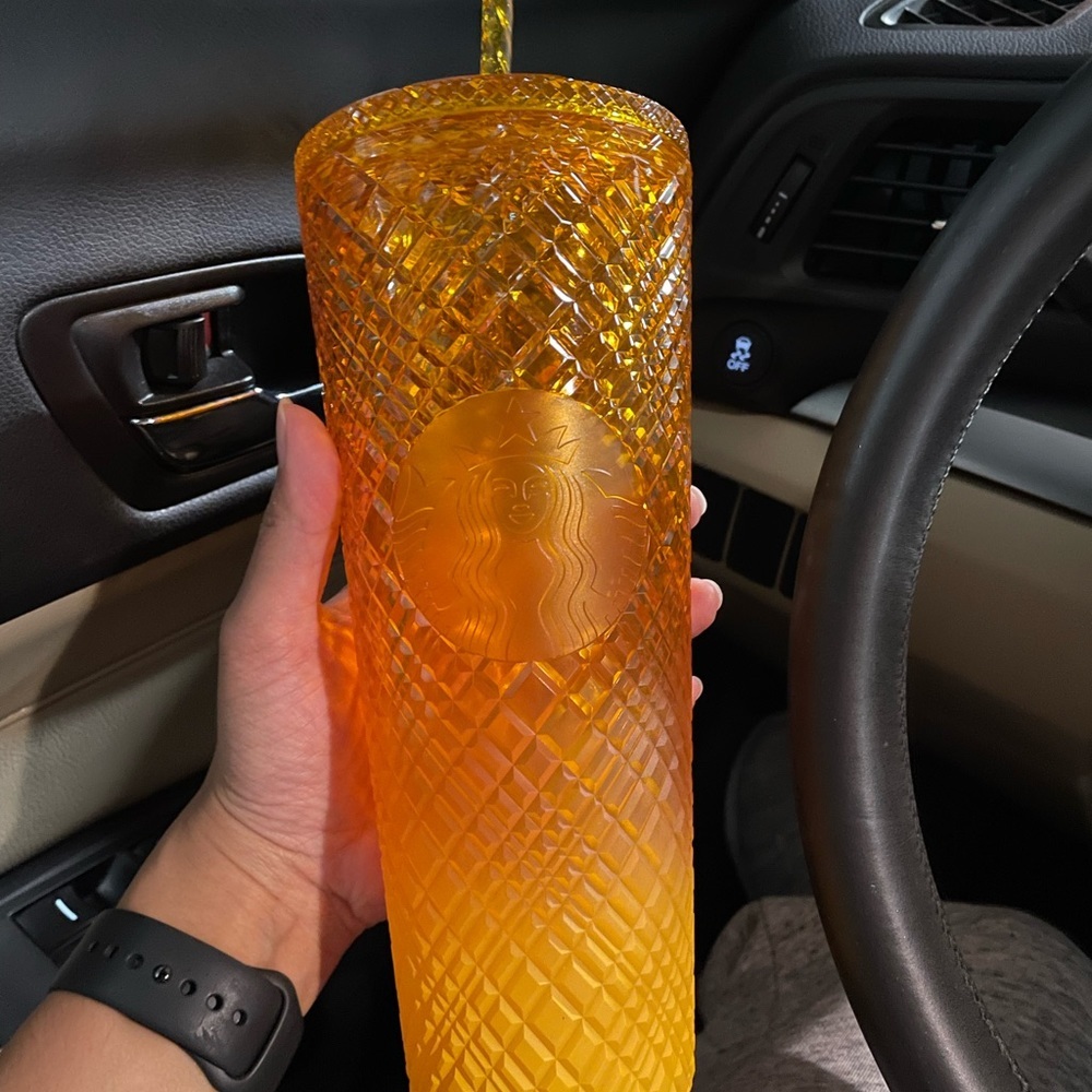 NWT Starbucks 2022 yellow/orange grid tumbler